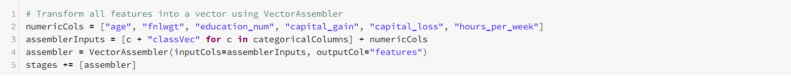 Merging all features in one vector column